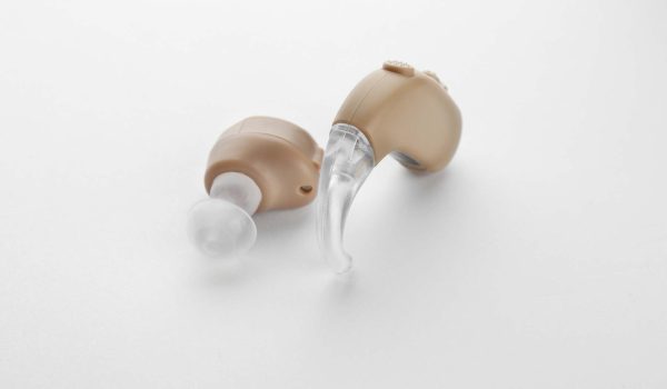 Hearing aids on white background